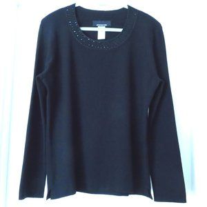 Jones New York Black Sequined Neck Long Sleeve Sweater